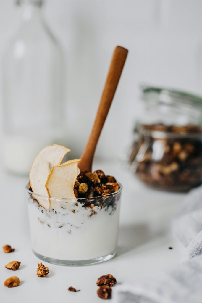 Creamy yogurt and nuts for a low carb diet plan energy boost